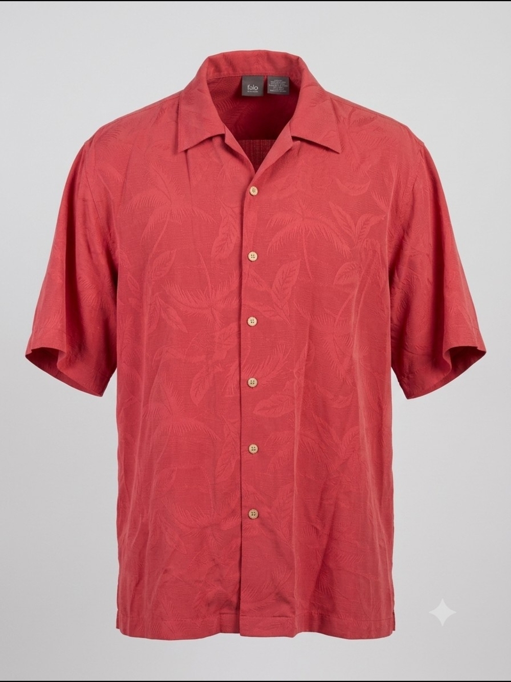 Folio New York Silk Shirt Men' XL Coral Red Short Sleeve Tropical Palm Leaf Camp